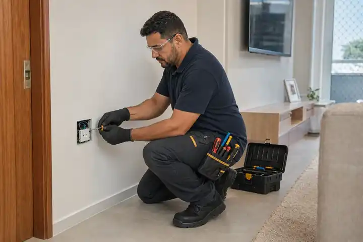 Instalação de novos pontos e tomadas em residência em Palhoça.